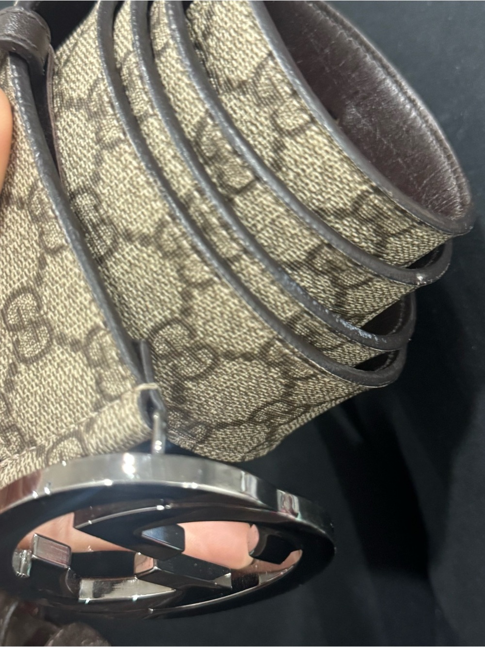 Gucci Beige Monogram GG Canvas Belt with Gunmetal Double G Buckle - Picture 4 of 5